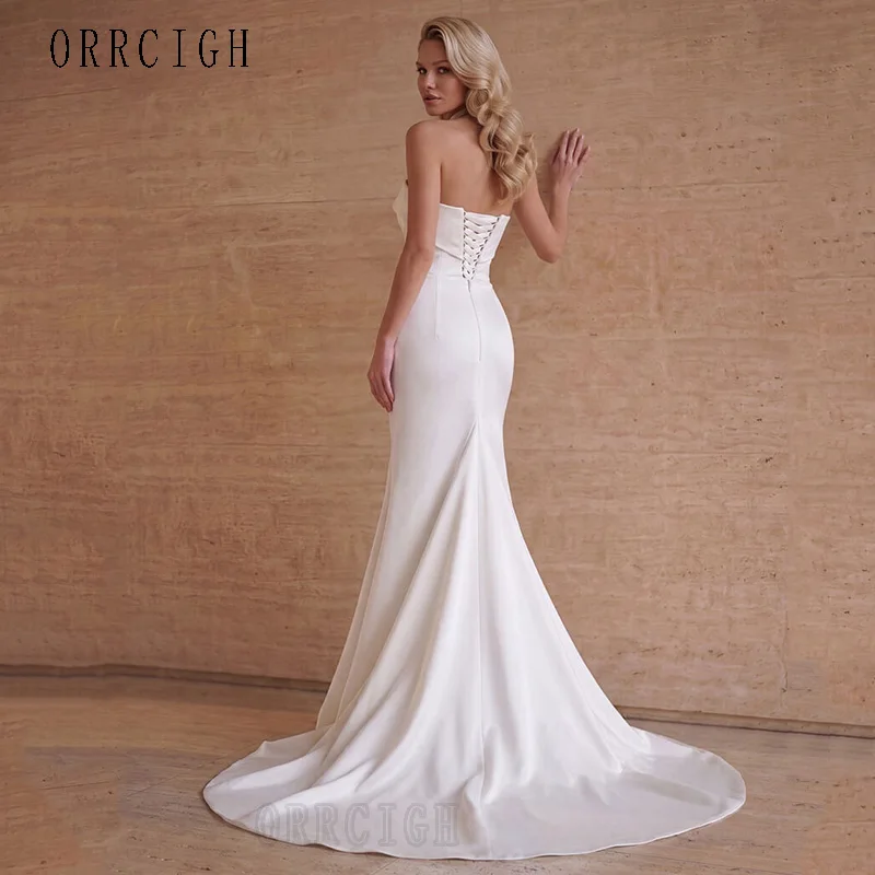 Strapless Mermaid Satin Wedding Dresses for Bride 2026 Sweep Train Corset Simple Civil Bridal Gown Floor Length Customizable