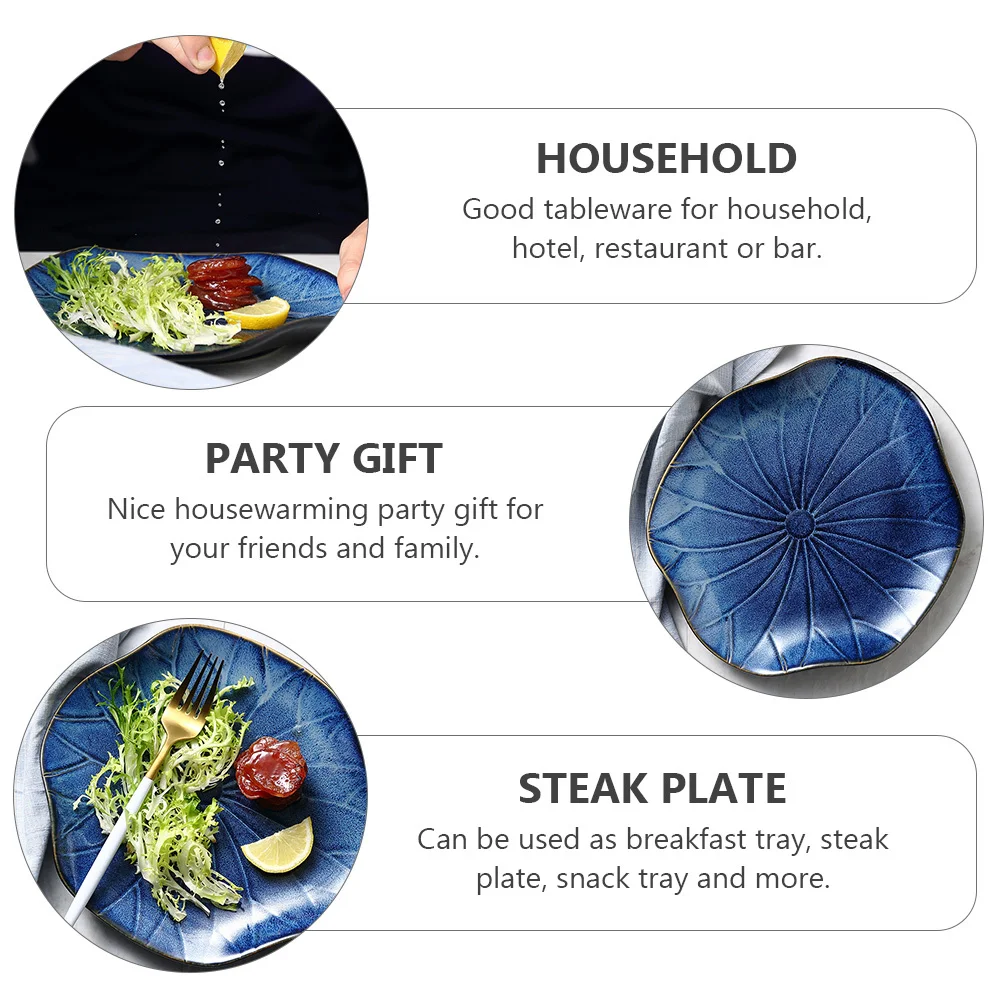 

Ceramic Food Serving Plate Retro Design Thickened Edges Steak Dessert Fruit Salad Snack Plate Western Food Dish