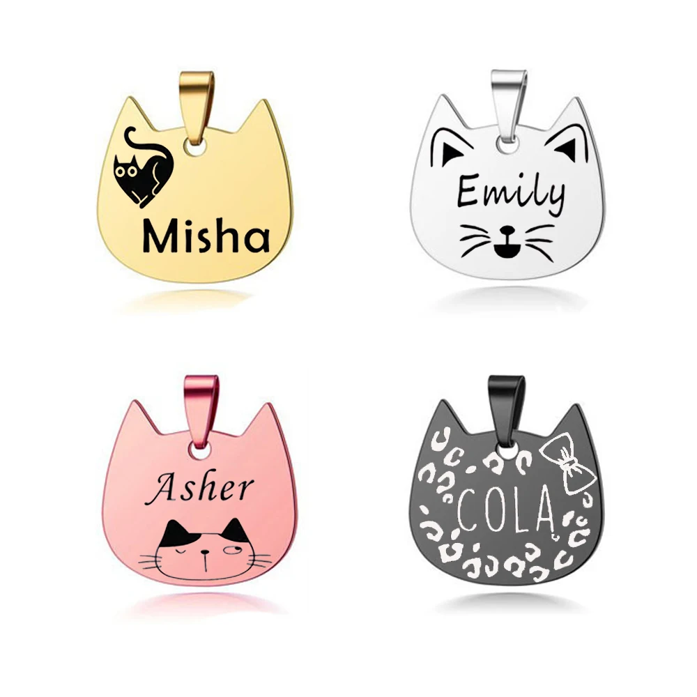 1 pièce – Plaque d'identification personnalisable pour animaux de compagnie en acier inoxydable, breloque pour chat, nom gravé, numéro de téléphone, pendentif d'identification personnalisé pour chien et chat, porte-clés