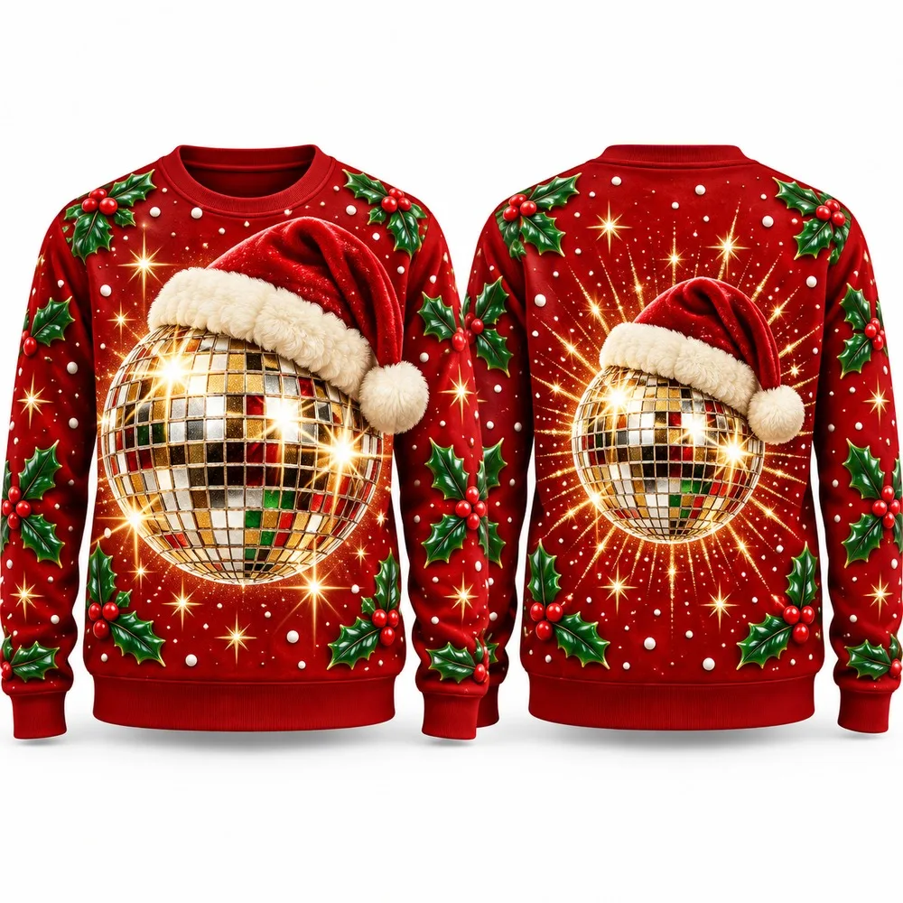 New Disco Ball Ugly Christmas Sweater for Men Women Festive Holiday Party Crewneck Pullover Long Sleeve Funny Daily Sweaters