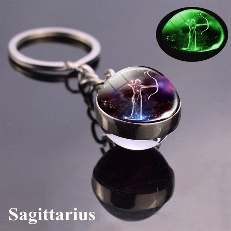 12 Constellation Luminous Keychain Glass Ball Pendant Keyring Glowing in the Dark Key Chain Men Women and Children Birthday Gift