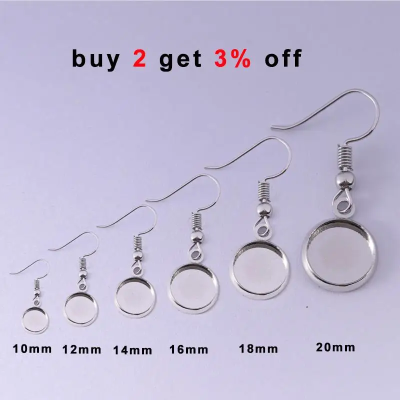 10pcs/Lot Iron Blank Earring Hook Base Fit 10 12 14 16 18 20 25 mm Cabochons Jewelry Earring Setting Diy Jewelry Making