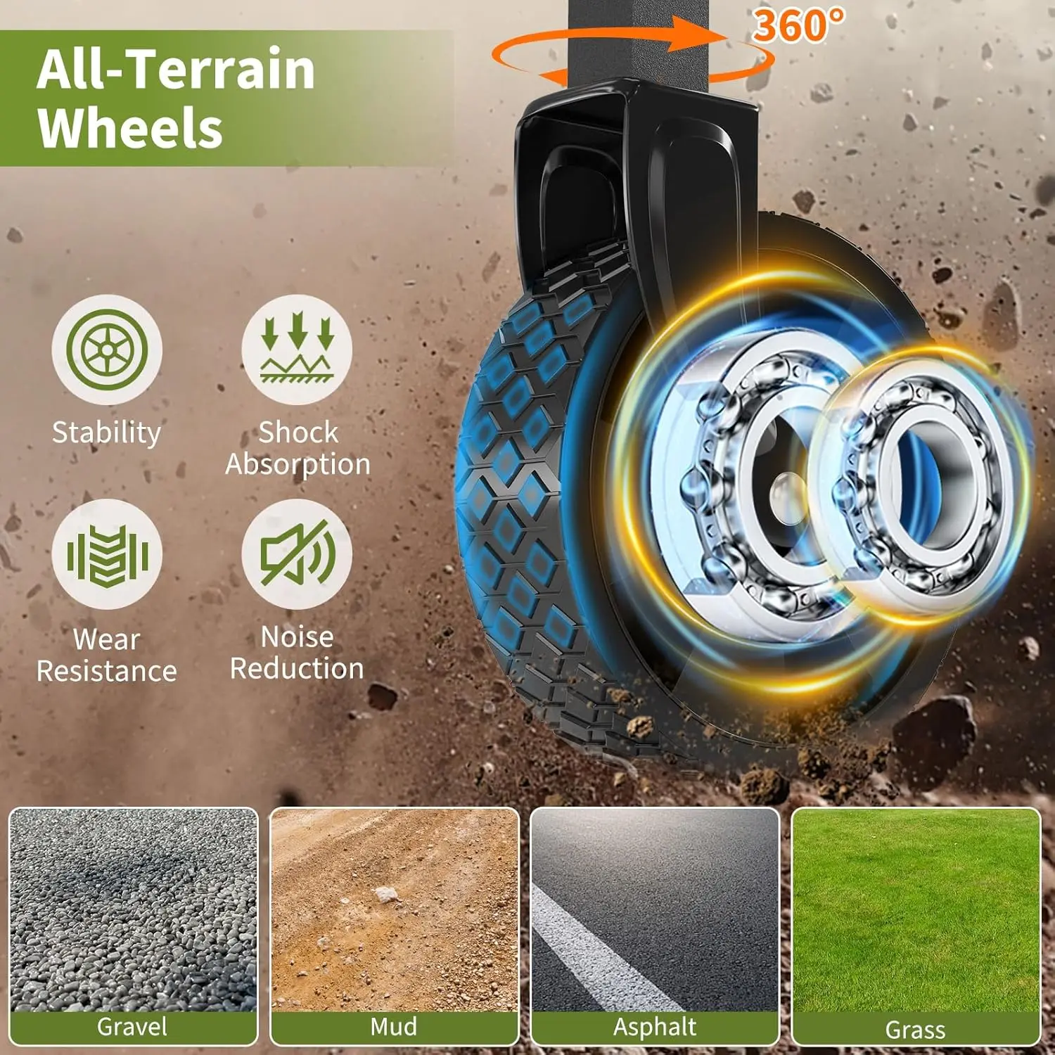 عربة متعددة الأغراض قابلة للطي، عجلات لجميع التضاريس، مقبض قابل للتعديل، حامل أكواب، عربة نقل للطرق الوعرة للتخييم