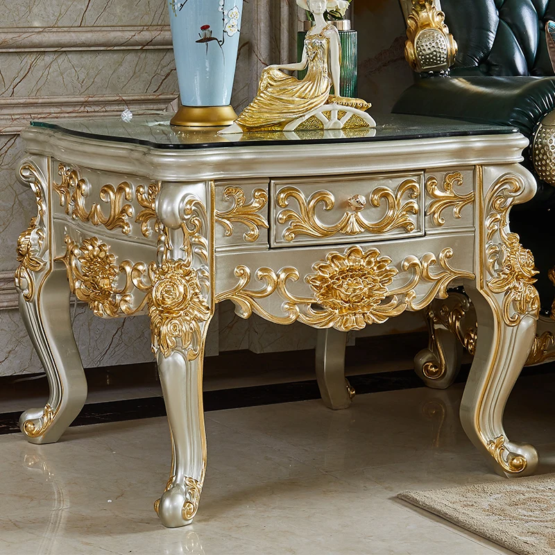 

European style corner table, solid wood carved sofa, edge table, balcony, luxurious neoclassical furniture