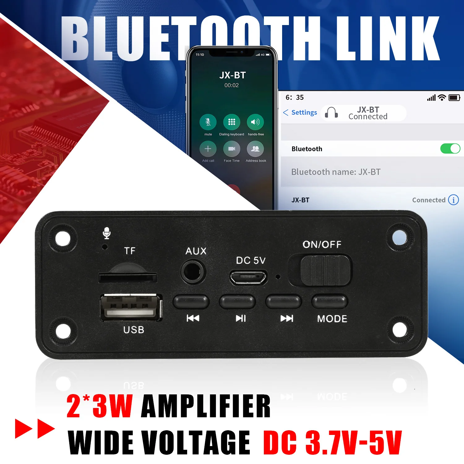 6W Amplificatore Lettore MP3 Scheda di decodifica 5V Bluetooth 5.0 Lossless Formato Modulo di decodifica musicale Auto Radio FM TF Registratore USB Chiamata