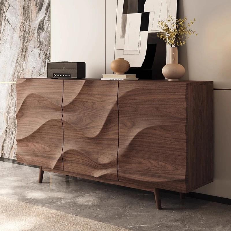 Quanyou Muebles para el hogar Gabinete lateral de comedor de madera maciza, gabinete divisorio de nogal medieval, almacenamiento de sala de estar de villa retro