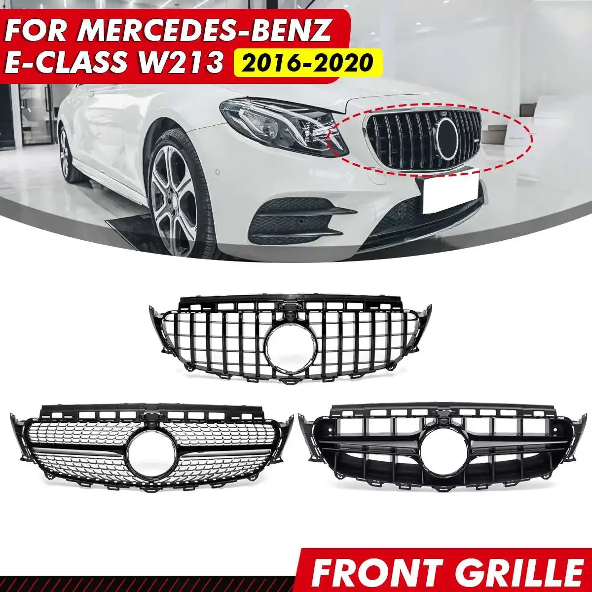 Diamond/GTR Style Car Front Upper Grill Grille For Mercedes For Benz W213 E200 E300 E400 E43 AMG 2016-2018 Racing Grill Radiator