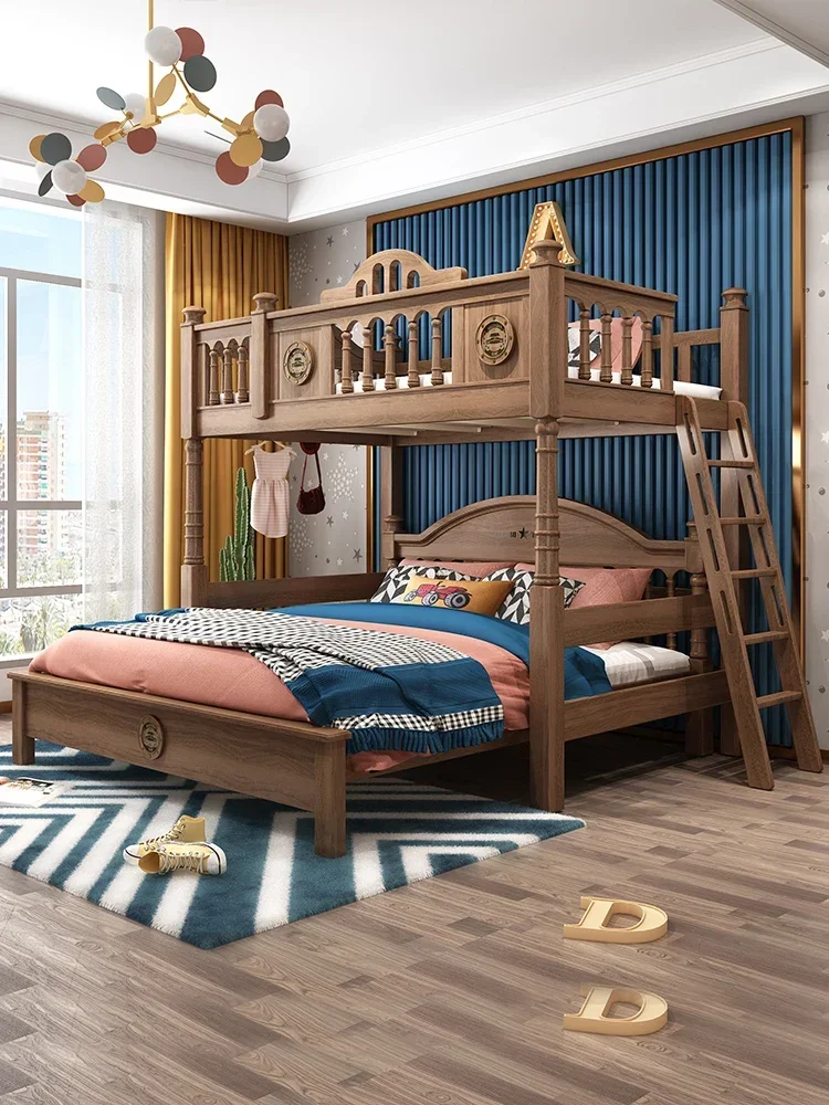 Upper and lower bunk children's bed, upper and lower table staggered upper and lower beds, bunk beds, high