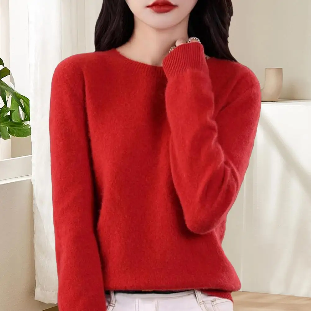 Half-high Neckline Sweater Cozy Crew Neck Knitting Sweaters for Women Soft Faux Cashmere Jumper Tops Lightweight Warm Fall