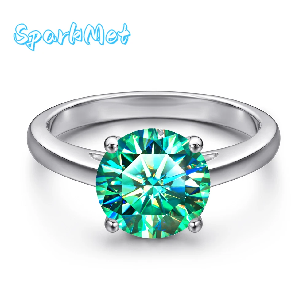 

SparkMet 100% настоящее 1-3 карата бирюзовое кольцо с муассанитом и сертификатом пройденное тестовое кольцо с бриллиантом женские ювелирные изделия в подарок S925 серебро