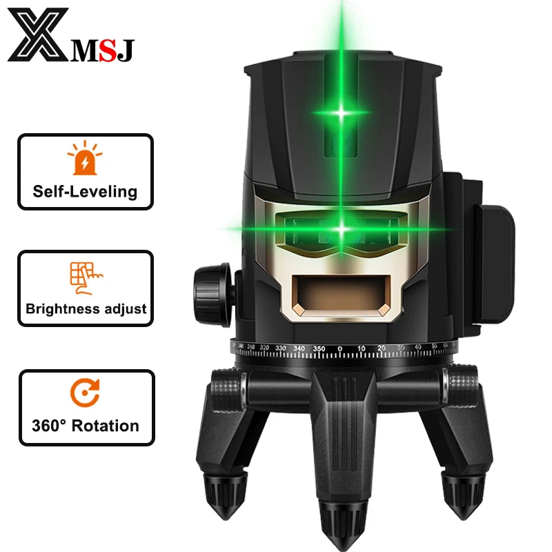 

XMSJ Laser Level 5 Lines Green Cross Lines Self-Leveling 360 Rotation Laser Level Horizontal Vertical Powerful Beam Li-ion Level