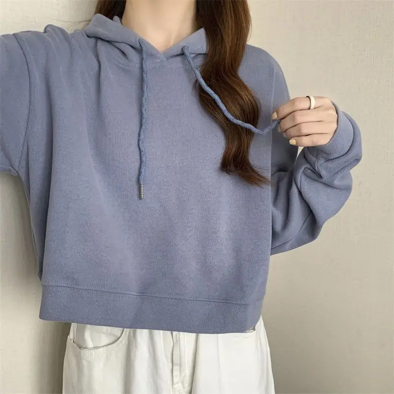 Loose High Waist Pullover Long-sleeved Top New Women's Autumn Short Hooded Sweatshirt