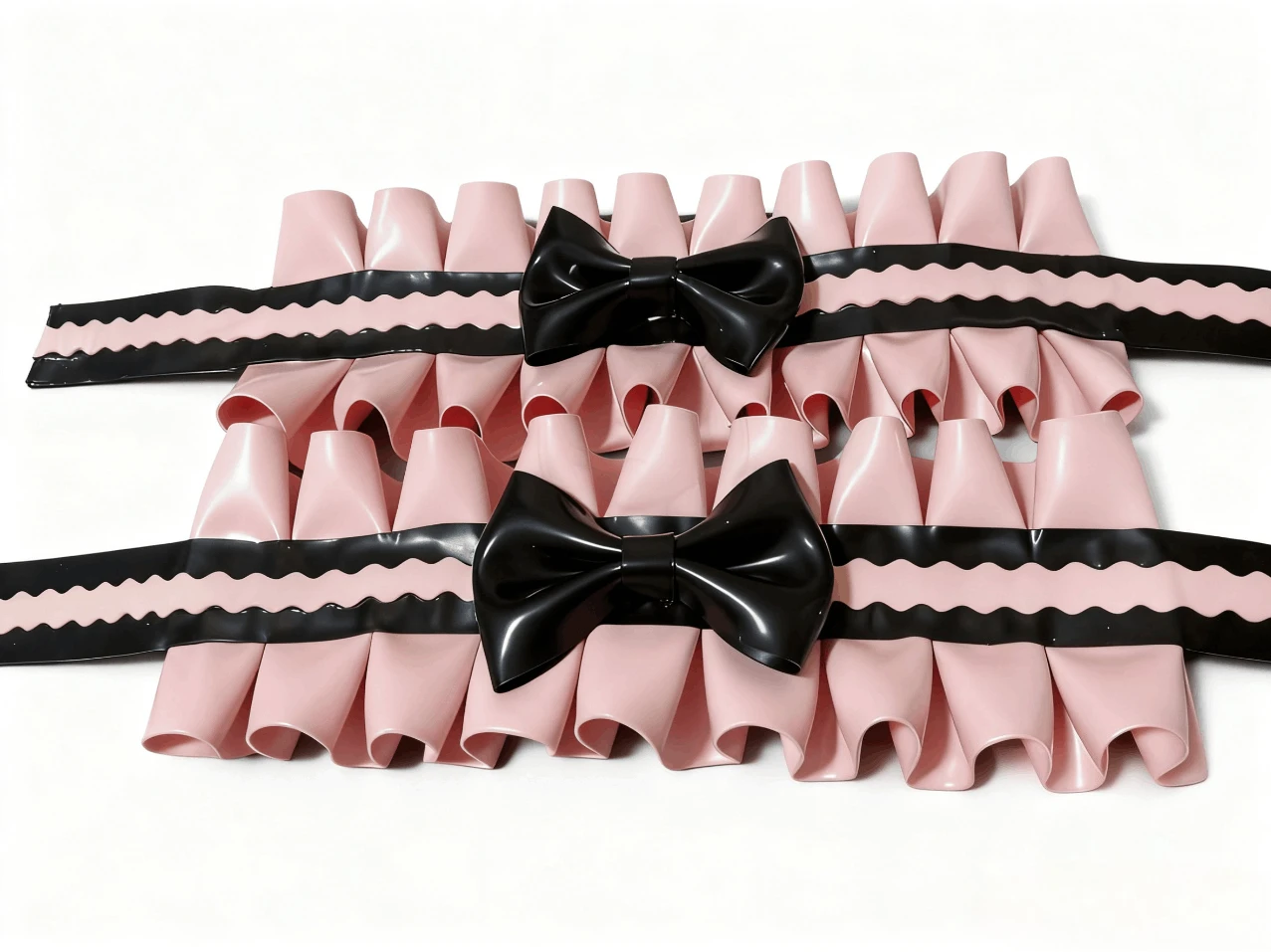 

rubber customized fashion latex ruffle accessory set with black bows pink black wavy edge straps cosplay fashion club wear