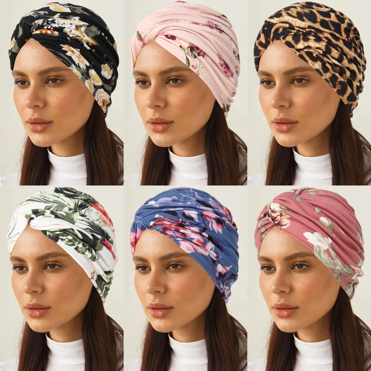 

2026 New Leopard Print Women Hijabs Turban Hats Head Wraps Soft Elastic Hijab Hats Breathable Chemo Cap For Ladies Girls