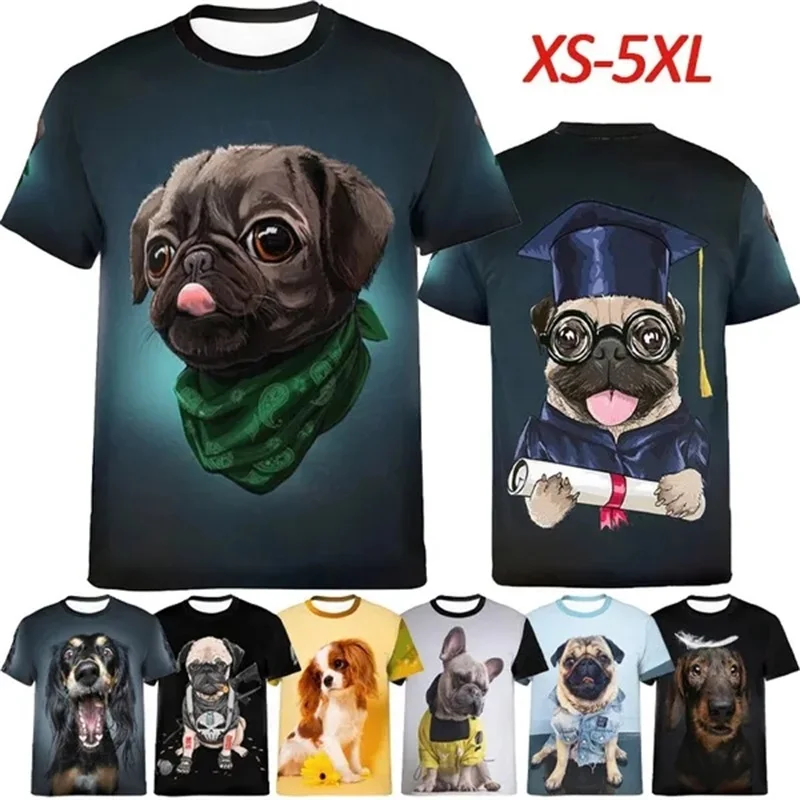 3D Printing Funny Dog Graphic Tshirts Men\'s Short-sleeved Casual Round Neck Tees Shirt Mens Animal Pug Tshirt Streetwear