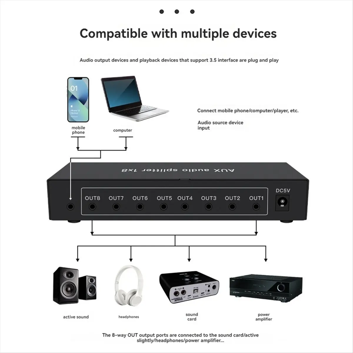 ac※▼●2474-aux-audio-splitter-multi-headphone-audio-splitter-amplifier-stereo-audio-amp-adapter-headphone-splitter-1x8-us-plug