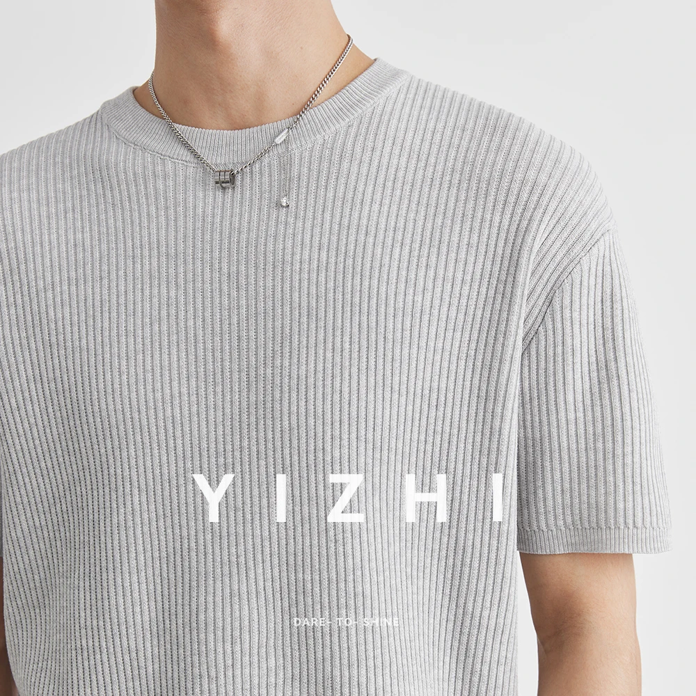 Men's Clothing American Retro Round Neck Knitted Short Sleeve T-shirt Loose Slightly Elastic Casual Fashion Tops Large Size Men