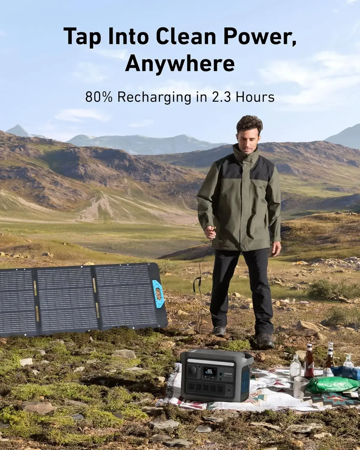 محطة طاقة محمولة C800، مولد طاقة شمسية 1200 وات (الذروة 1600 وات)، شحن كامل خلال 58 دقيقة، بطارية LiFePO4 768 وات في الساعة للتخييم في الهواء الطلق