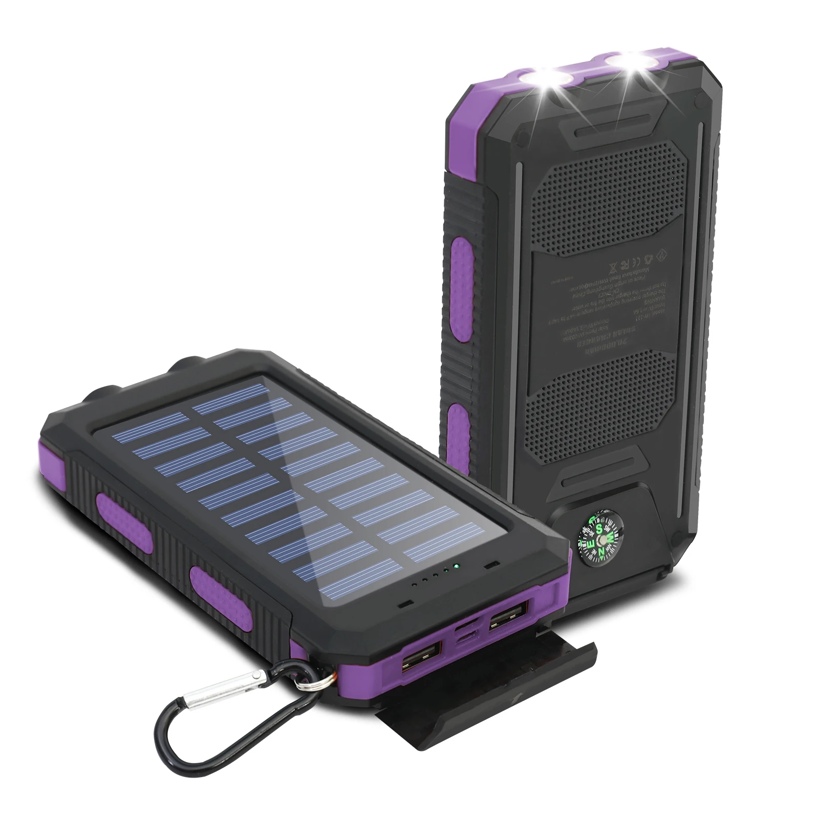 20000mAh شاحن بالطاقة الشمسية مقاوم للماء المحمولة بنك الطاقة الشمسية المزدوج 5 فولت منافذ USB 2 مصباح ليد جيب البوصلة للتخييم في الهواء الطلق Hik