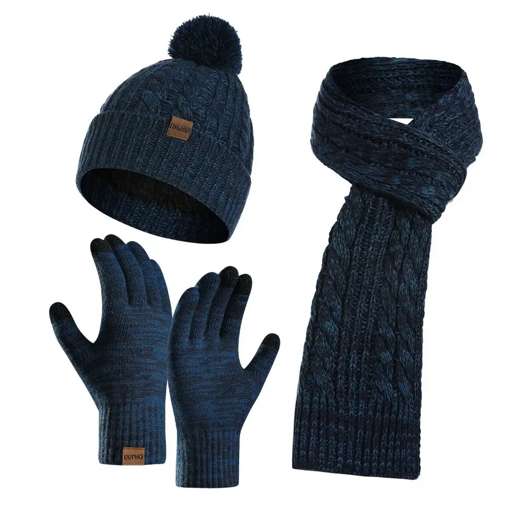 3Pcs Winter Warm Knit Beanie Hat Touchscreen Gloves Scarf Set For Women Men Skiing Skating Camping Driving Outdoor Sports Gifts