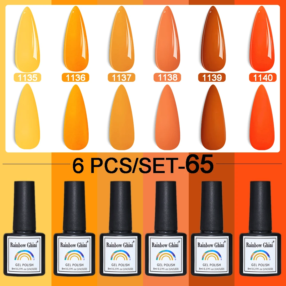 RG 6Pcs Set 8ml Orange Series Nail Gel Polish High Quality Product Natural Colorful Uv Led Semi Permanent Nail Art Gel Lacquer