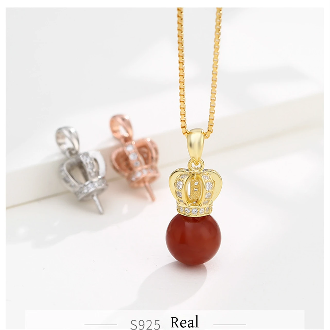 

S925 Sterling Silver Pendant Setting Women Needle Buckle8 -12mm Round Pearl Honey Wax Amber DIY Setting Holder Jewelry Wholesale