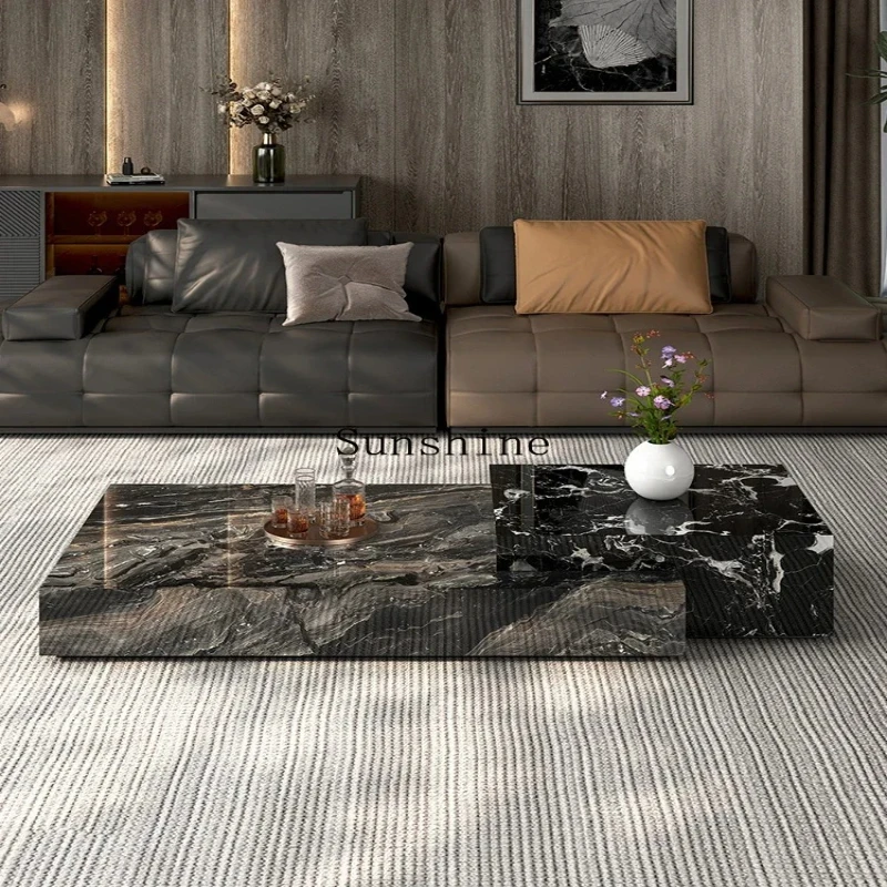 

High-end living room household rectangular retractable luxury stone coffee table combination