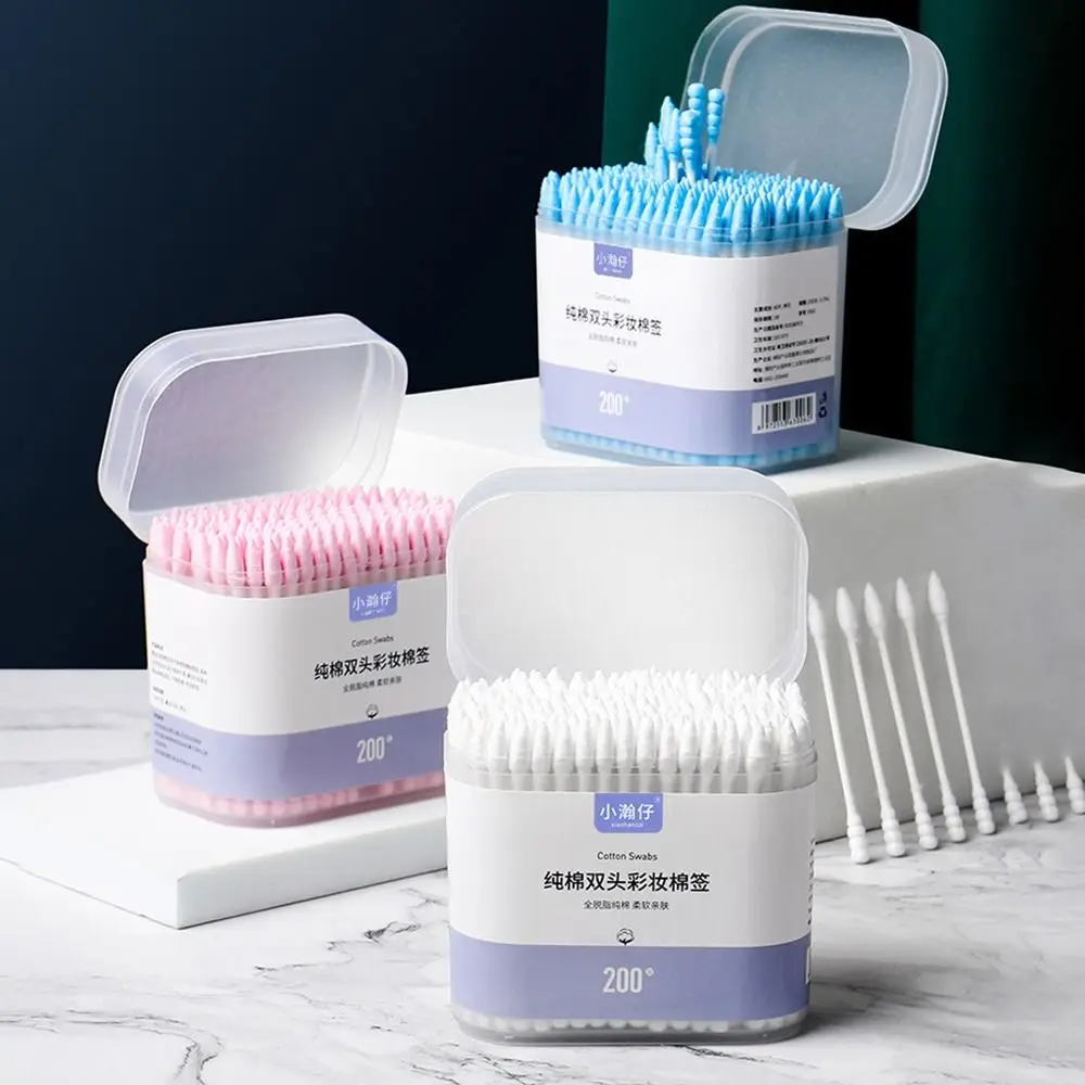 200 Pcs/Box Sterile Color Makeup Remover Cotton Swabs Soft Disposable Cleaning Tools Multifunction Spiral Tip