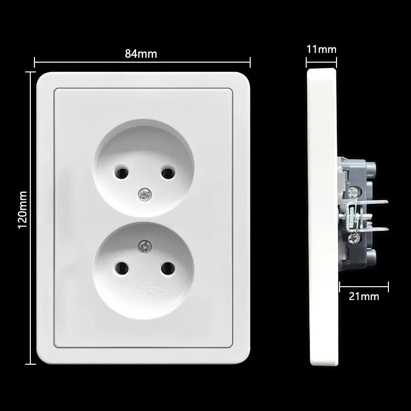 PC الأبيض 16A RU الضحلة مزدوجة الاتحاد الأوروبي المقبس 2-ميناء الألمانية الفرنسية مقبس الطاقة لوحة مقبس الحائط المخرج جزءا لا يتجزأ من أخفى 120*84 مللي متر