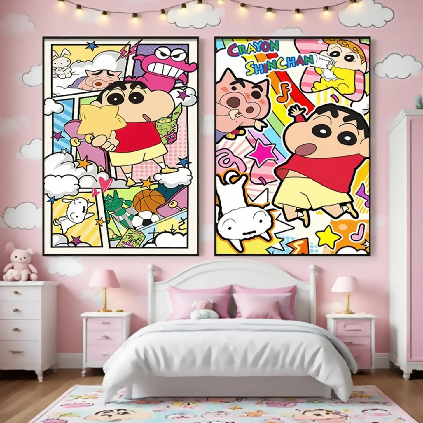 Crayon Shin-chan Canvas Painting Cartoon Wall Art, Home Decor Living Room Bedroom Hanging Picture, Anime Poster Decoration Gift