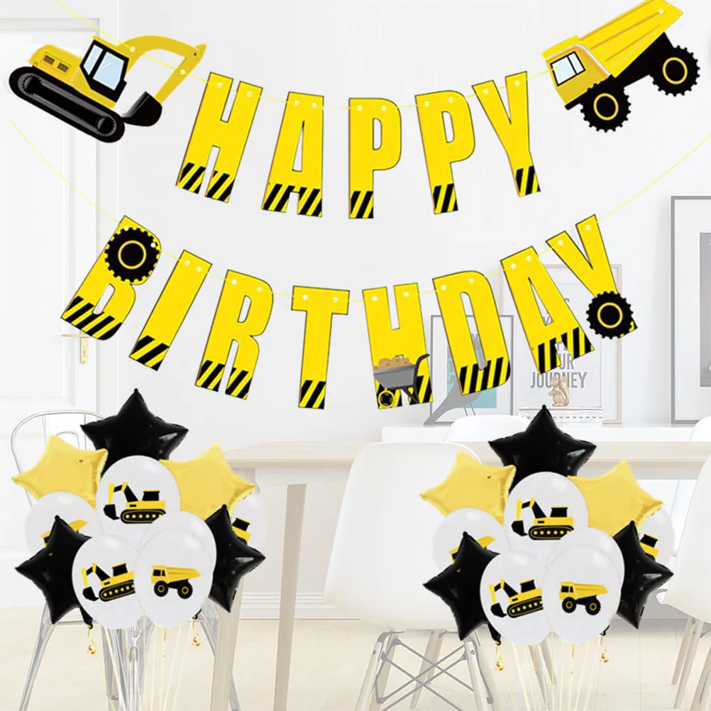 

25 pcs Birthday Happy Birthday Party Favors Balloon Set Excavator Truck Printing Non Toxic Kids First Theme Balloons Kit Favors