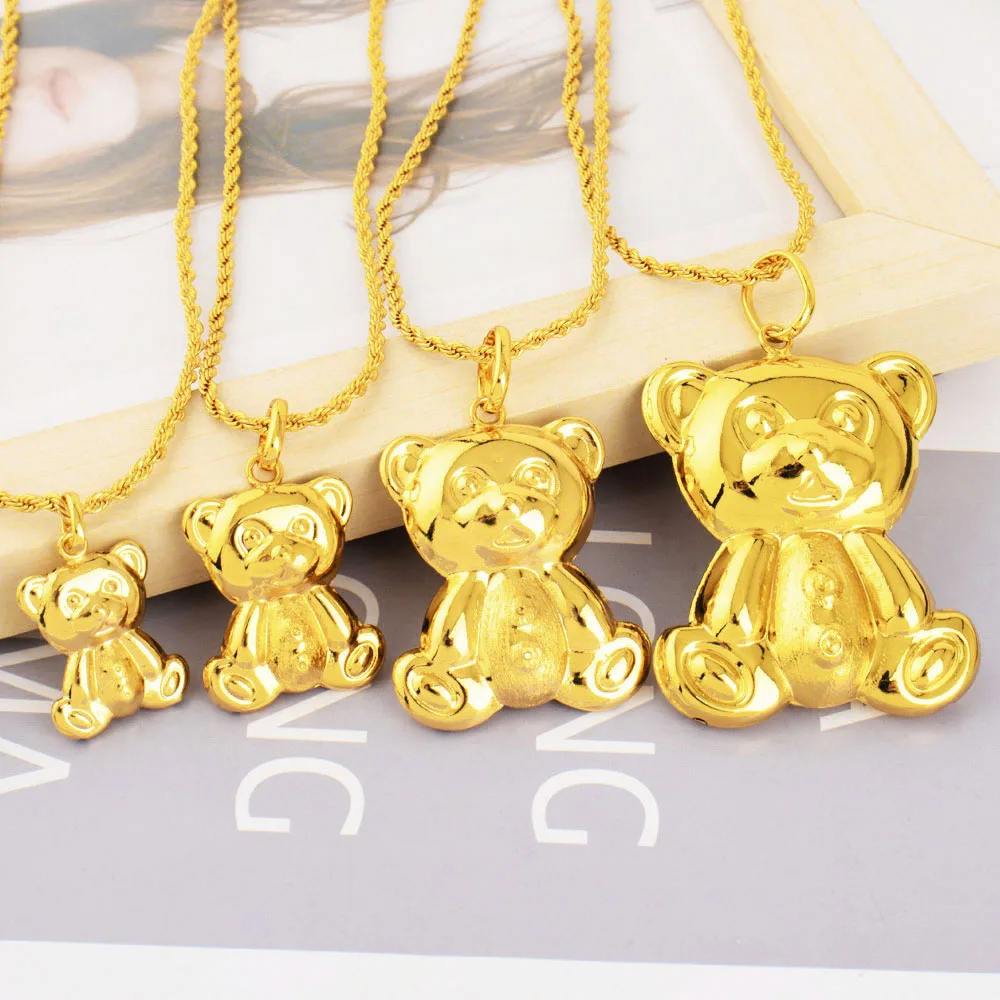 Goldfarbene Bären-Anhänger, modische 18 Karat vergoldete Halskette für Herren und Damen, DIY-Schmuck, Musik, Festival, Party, Jahrestag, Geschenk – Detail 3