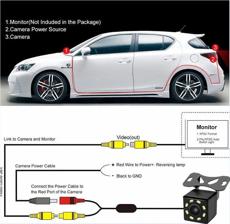 Universelles 4,3-Zoll-Rückfahrmonitor-Set für Autos, Nachtsicht-Rückfahrkamera für Fahrzeuge, DVR-Parksystem, einfache Installation – Detail 7
