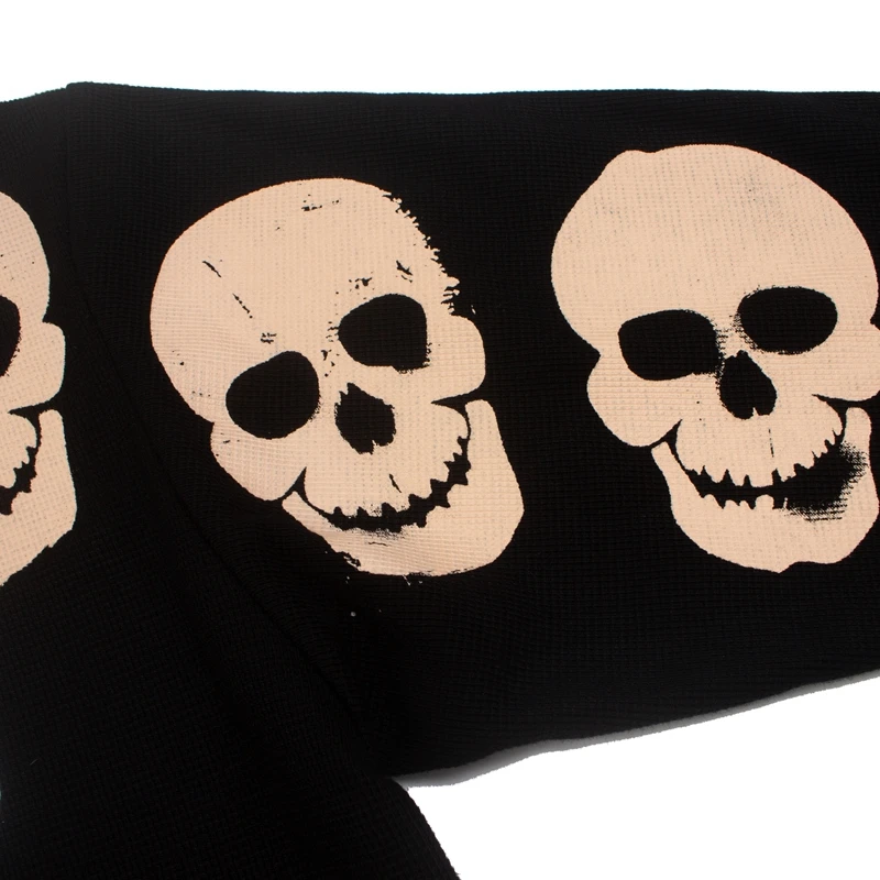 Herbst-Flammen-Totenkopf bedrucktes T-Shirt für Männer, Waffel-Langarmshirt, Oversize Boxy Relaxed Fit Vintage Streetwear Sweatshirt – Detail 12