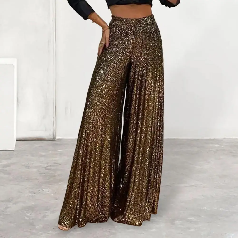 Skin-touching  Charming Club Night Sequins Loose Wide Leg Pants Breathable Baggy Pants High Waist   Streetwear