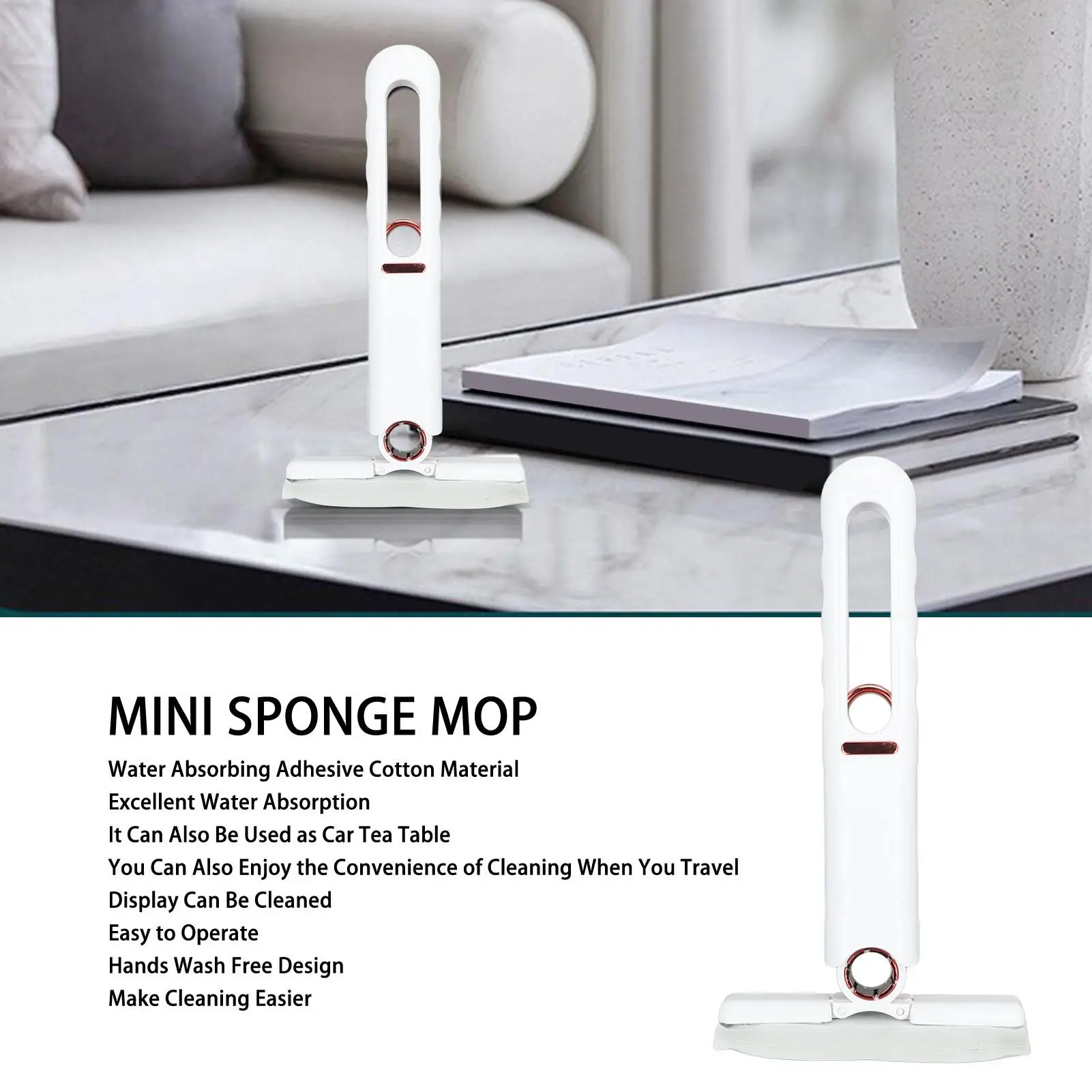 Portable Mini Mop for Easy Desktop Cleaning - Strong Water Absorption & Dehydration for car Use