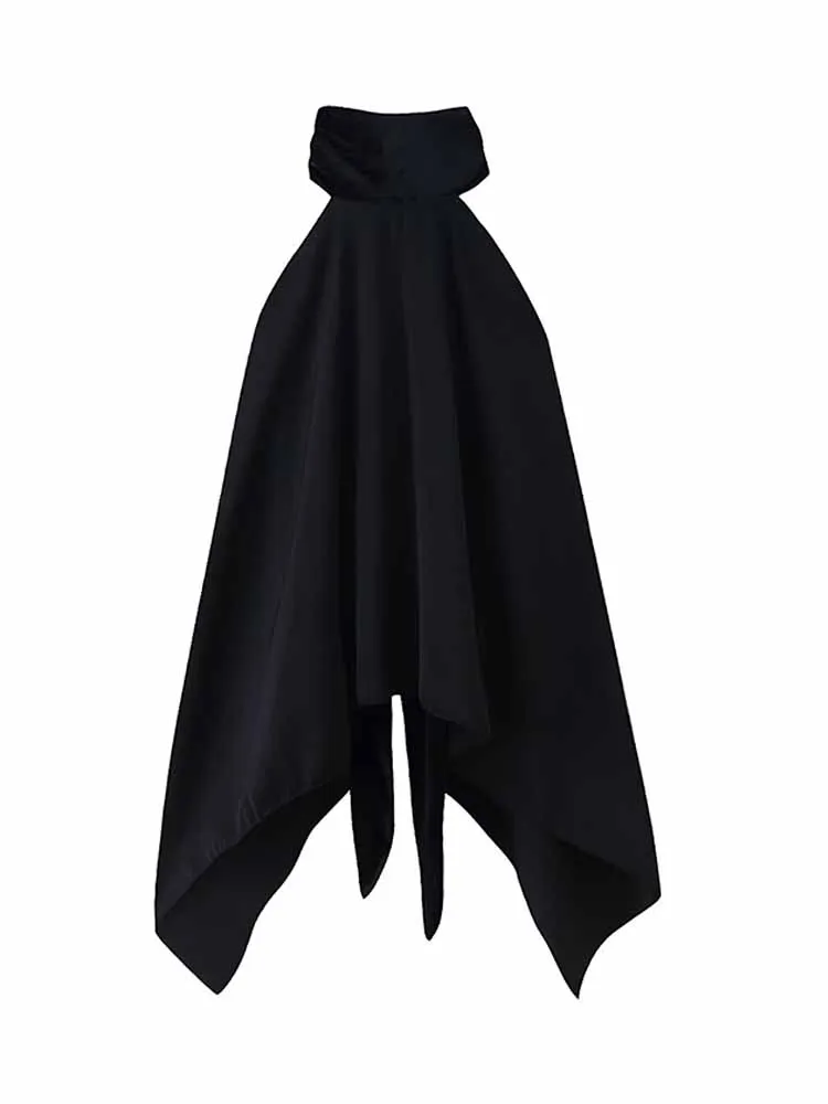 

HH Woman Summer Fashion Party Sexy Backless Splicing Irregular Decoration Scarf Collar Halter Neck Tops Female Casual Trend Top