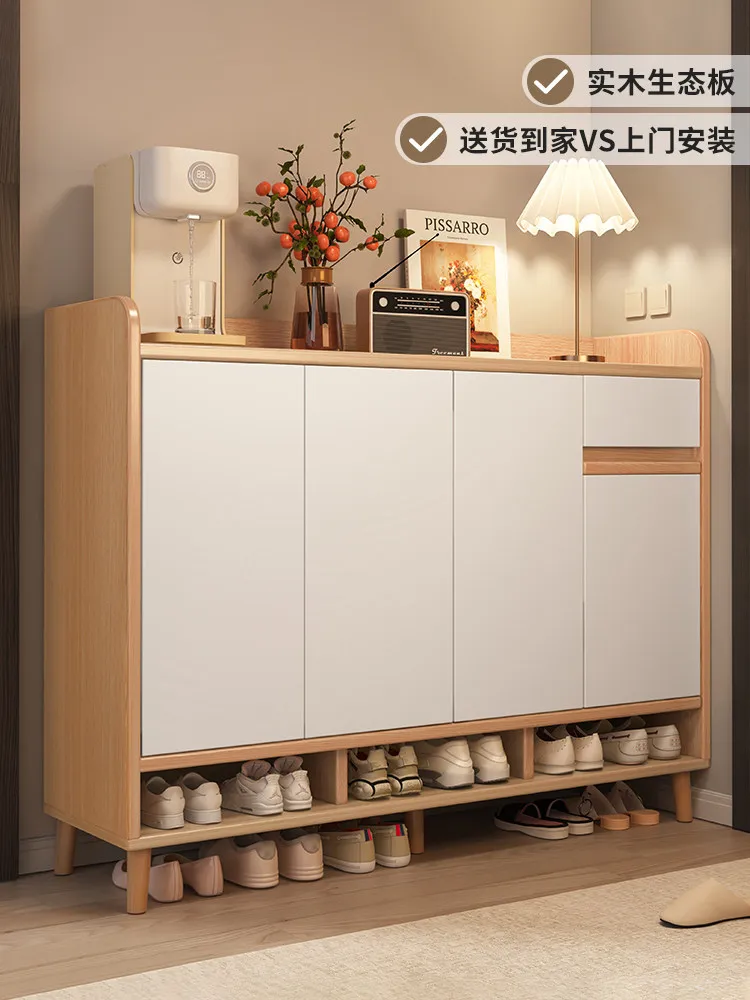 

Solid Wood Shoe Cabinet Household Entrance Door 2026 New Indoor Entrance Storage Cabinet, Integrated Wall Corridor Shoe Rack