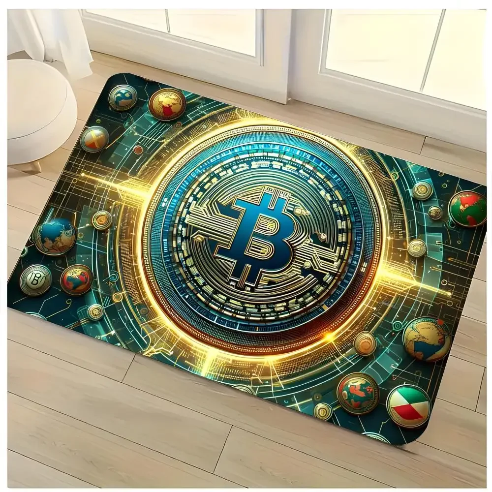 crypto currency vintage graphic logo Bitcoin Floor Mat Washable Absorbent Flannel Door Mat Non-Slip Indoor Floor Rug