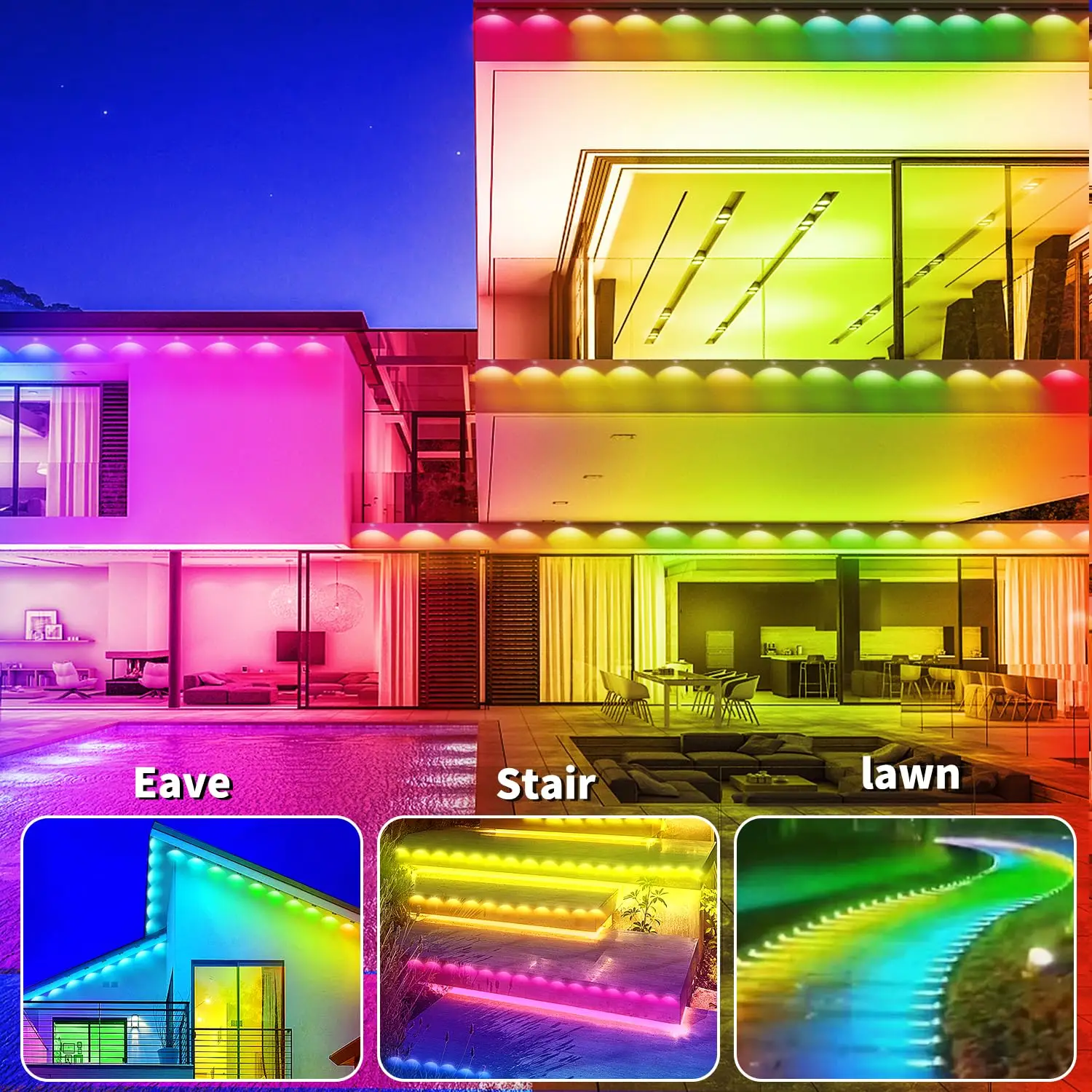 45M 90LED 영구 설치형 스마트 야외 RGBIC LED 조명 (리모컨 포함, 집 전체 마당 조명, 파티, 크리스마스, 휴일 장식용)