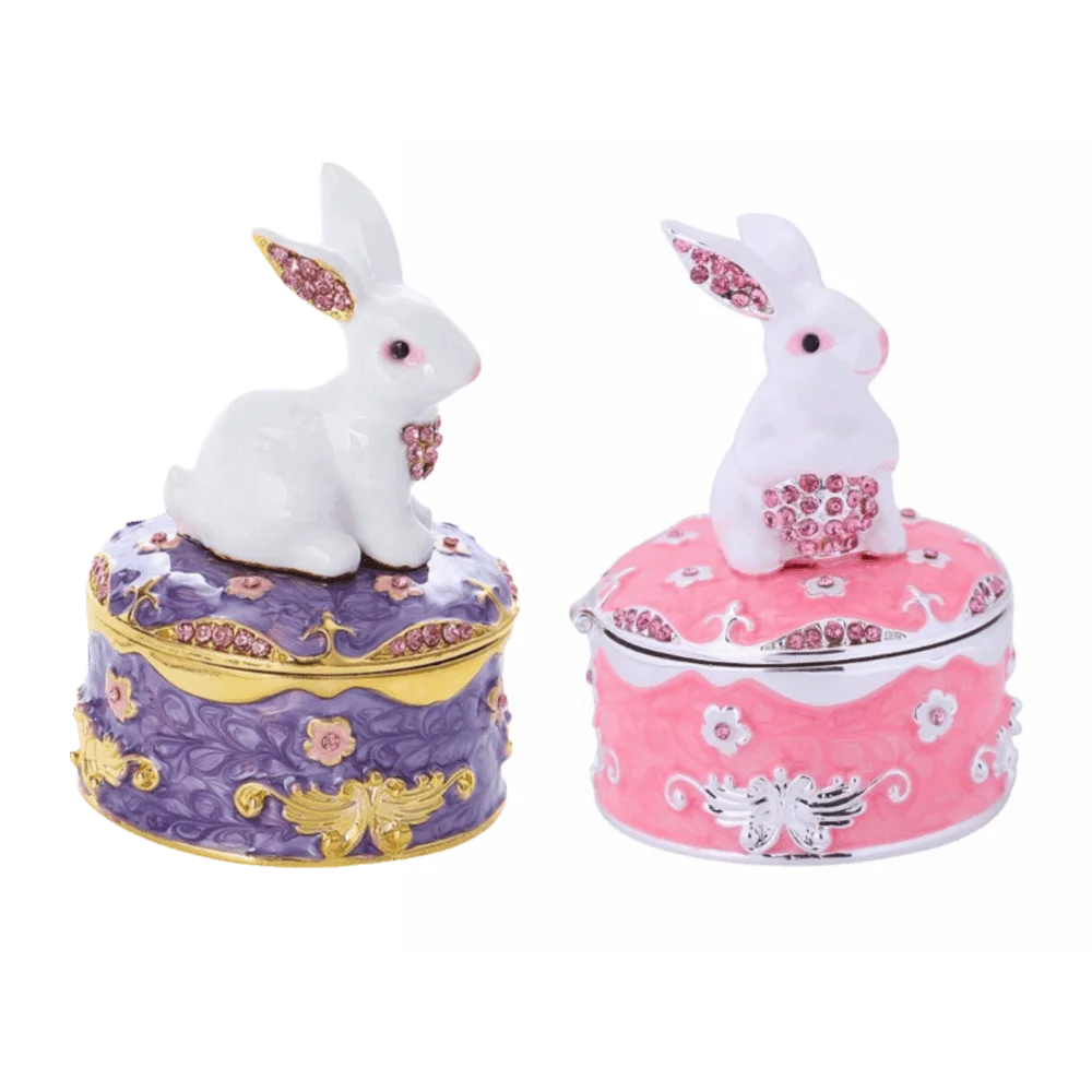 Zinc Alloy Floral Trinket Box Enamel Floral Pattern Jewelry Storage Box Compact Size Hinged Lid Decorative Trinket Box Bedroom