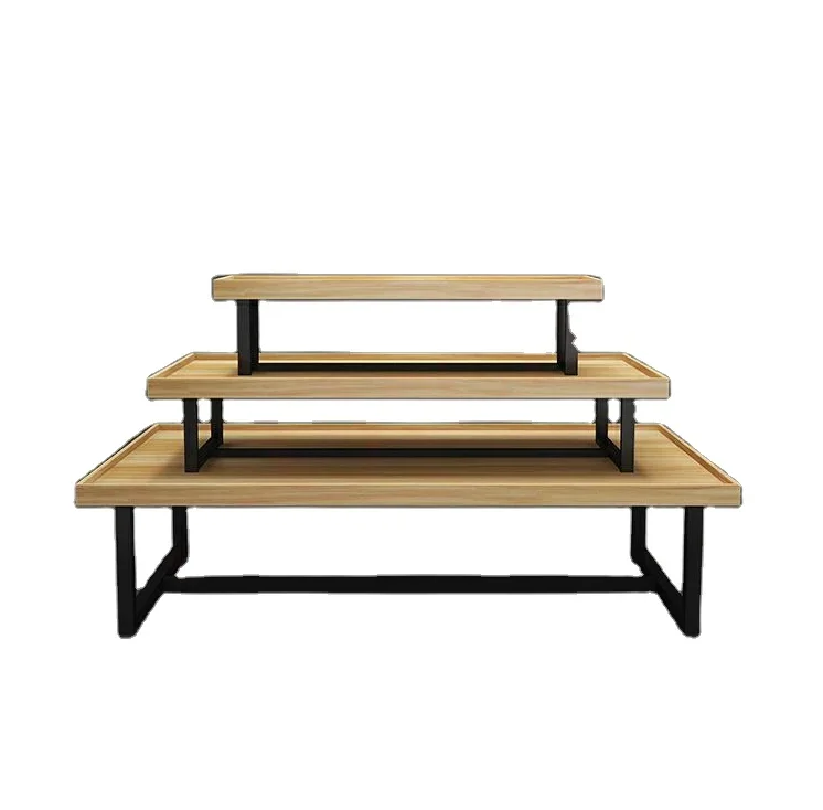 Supermarket Wooden Shelf 3 Layers Display Shelf Counter Display for Supermarket, Exhibition Shelf
