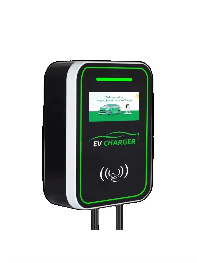 Commercial 7KW 22KW RFID WiFi+APP Load Balancing Wall-mounted EV Charger Station Socket 32A Type2 AC EV Charger Screen Display