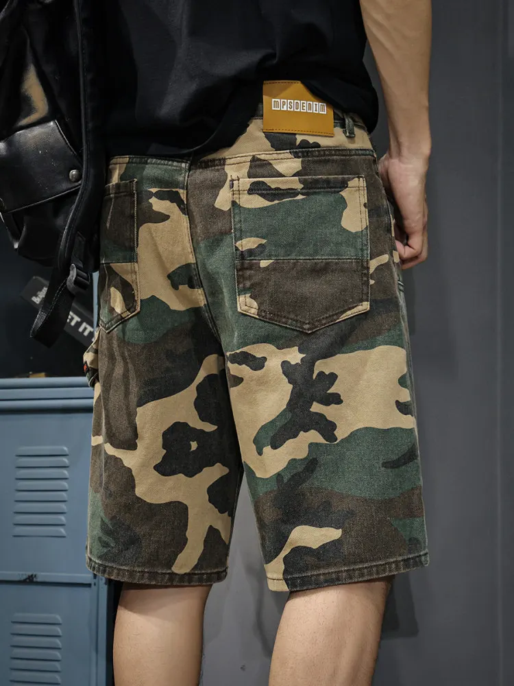 American Style Casual Camouflage Denim Shorts Men's Summer New Loose Fashionable Five-Point Pants Comfortable Workwear
