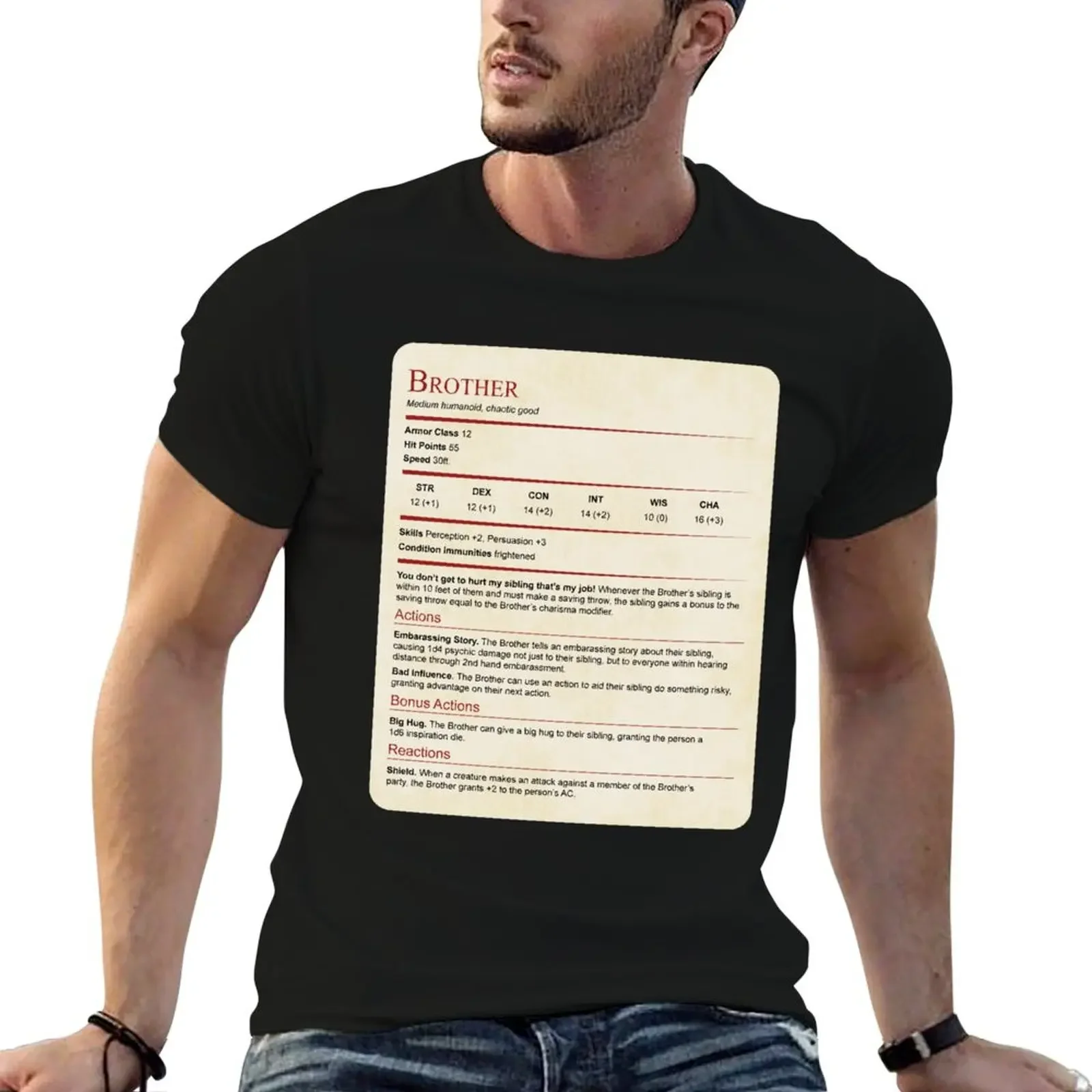 

D&D Brother Stat Block Gift T-Shirt vintage graphic shirts cotton t shirt men