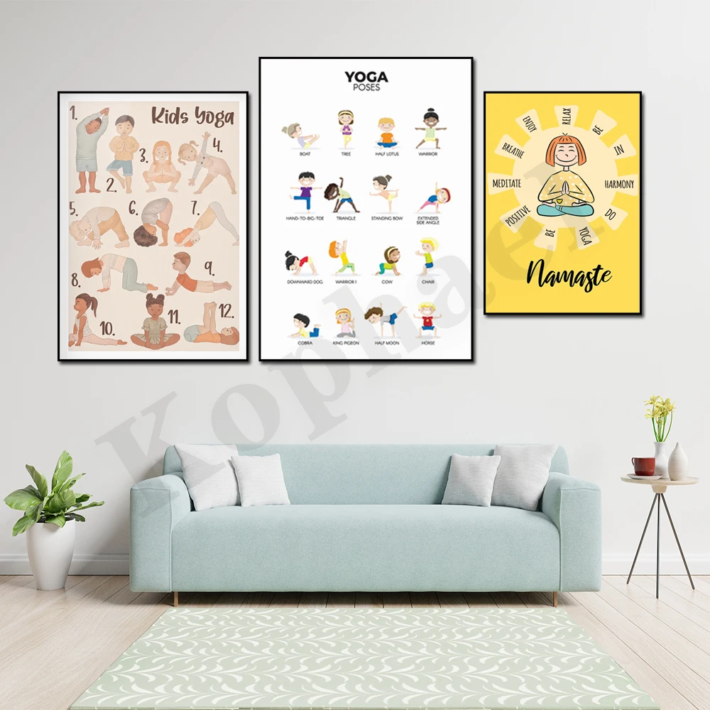 Children's Yoga Poses. Yoga Namaste. Kindergarten Basic Education Learning. Home School Classroom Decoration Poster