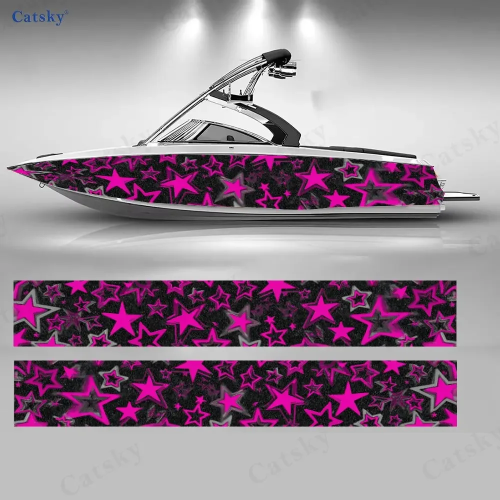 Rock 'n' Roll Pink Star Boat Stickers, PVC Waterproof Durable Vinyl Wrap Decals for Fishing Boats, Durable and Stylish Design