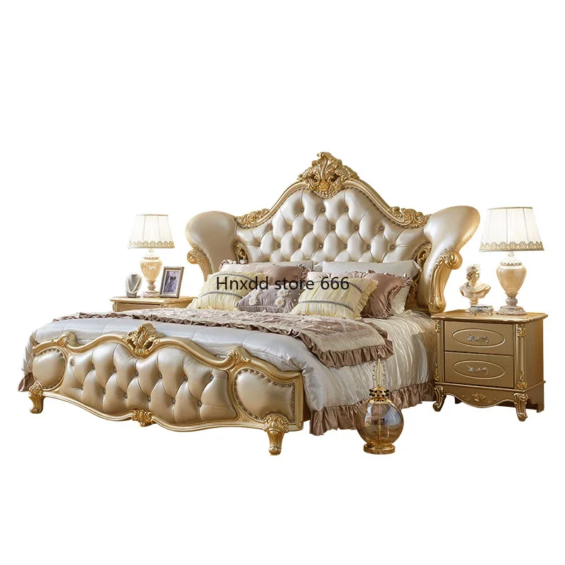 Princess Pretty Double Bed Luxury Gold King Size Loft Bed Comferter Villa Superking Letto Matrimoniale Bedroom Set Furniture