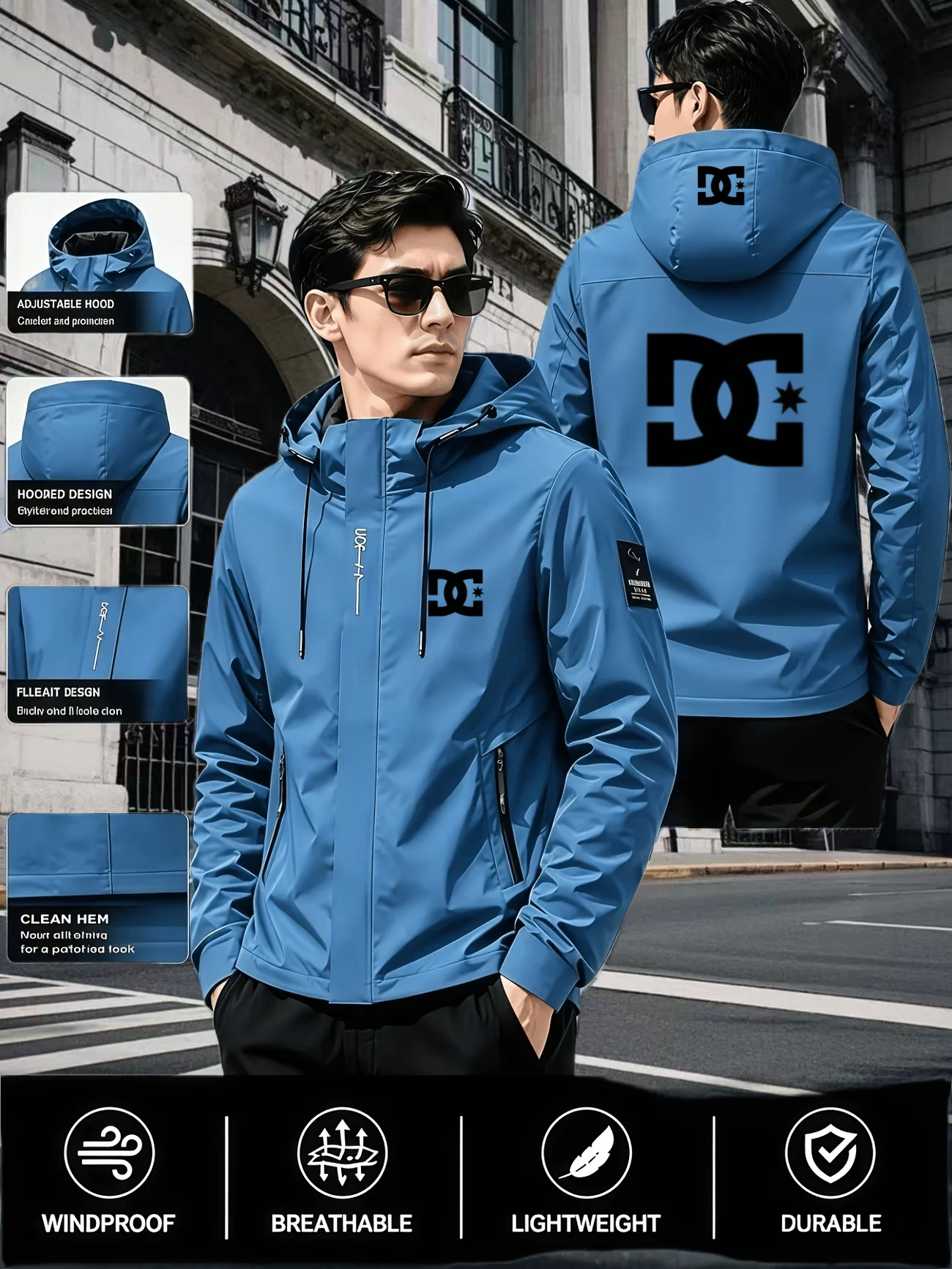 High end men's brand exquisite letter printed hooded jacket for spring autumn outdoor training lightweight casual top for sports