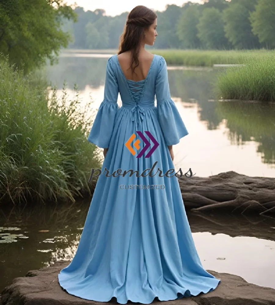 Лесной эльф, синее вечернее платье эпохи Возрождения, с длинным рукавом на шнуровке, Гражданская война, Южная красавица, платье для выпускного вечера, костюм, маскарад, вечеринка 1750 s